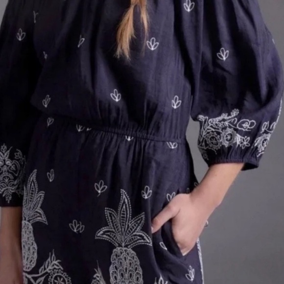 Farm Rio Jackie Tropical Pineapple Embroidered Off Shoulder Romper Linen Blend - Picture 4 of 9